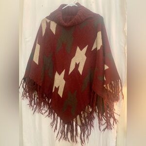 Do Everything in Love Burgundy and Cream Knit Turtleneck Knit Poncho
